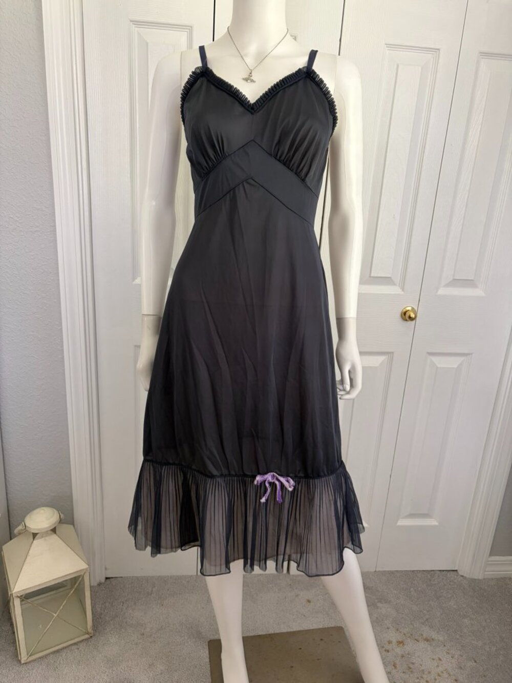 Lady Duff Size 34" Chest 1940's Black/Blue Nylon Nightgown Slip Dress